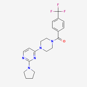 molecular formula C20H22F3N5O B5596045 2-(1-pyrrolidinyl)-4-{4-[4-(trifluoromethyl)benzoyl]-1-piperazinyl}pyrimidine 