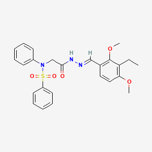 molecular formula C25H27N3O5S B5596055 N-{2-[2-(3-ethyl-2,4-dimethoxybenzylidene)hydrazino]-2-oxoethyl}-N-phenylbenzenesulfonamide 