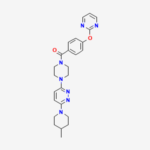 molecular formula C25H29N7O2 B5596146 3-(4-methyl-1-piperidinyl)-6-{4-[4-(2-pyrimidinyloxy)benzoyl]-1-piperazinyl}pyridazine 