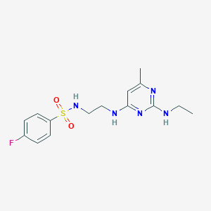molecular formula C15H20FN5O2S B5596517 N-(2-{[2-(乙氨基)-6-甲基-4-嘧啶基]氨基}乙基)-4-氟苯磺酰胺 
