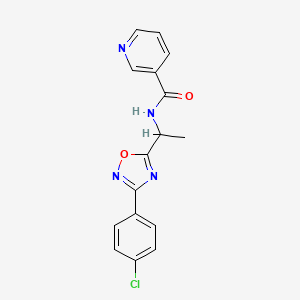 molecular formula C16H13ClN4O2 B5596545 N-{1-[3-(4-chlorophenyl)-1,2,4-oxadiazol-5-yl]ethyl}nicotinamide 