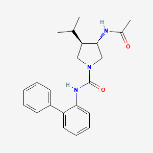 molecular formula C22H27N3O2 B5596573 (3S*,4R*)-3-(acetylamino)-N-2-biphenylyl-4-isopropyl-1-pyrrolidinecarboxamide 