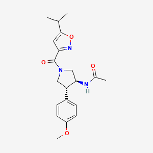 molecular formula C20H25N3O4 B5596597 N-[(3S*,4R*)-1-[(5-isopropyl-3-isoxazolyl)carbonyl]-4-(4-methoxyphenyl)-3-pyrrolidinyl]acetamide 