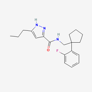 molecular formula C19H24FN3O B5596603 N-{[1-(2-fluorophenyl)cyclopentyl]methyl}-3-propyl-1H-pyrazole-5-carboxamide 