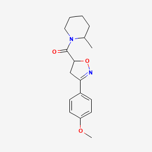 molecular formula C17H22N2O3 B5596681 1-{[3-(4-methoxyphenyl)-4,5-dihydro-5-isoxazolyl]carbonyl}-2-methylpiperidine 