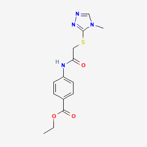 molecular formula C14H16N4O3S B5596686 ethyl 4-({[(4-methyl-4H-1,2,4-triazol-3-yl)thio]acetyl}amino)benzoate 