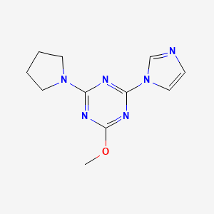 molecular formula C11H14N6O B5596799 2-(1H-imidazol-1-yl)-4-methoxy-6-(1-pyrrolidinyl)-1,3,5-triazine 