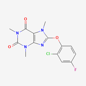 molecular formula C14H12ClFN4O3 B5596852 8-(2-chloro-4-fluorophenoxy)-1,3,7-trimethyl-3,7-dihydro-1H-purine-2,6-dione 