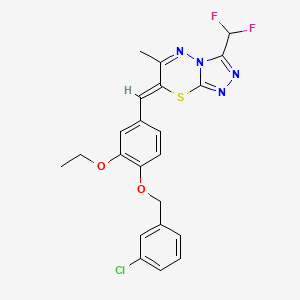 molecular formula C22H19ClF2N4O2S B5596960 7-{4-[(3-chlorobenzyl)oxy]-3-ethoxybenzylidene}-3-(difluoromethyl)-6-methyl-7H-[1,2,4]triazolo[3,4-b][1,3,4]thiadiazine 