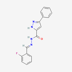 molecular formula C17H13FN4O B5596967 N'-(2-fluorobenzylidene)-3-phenyl-1H-pyrazole-5-carbohydrazide 