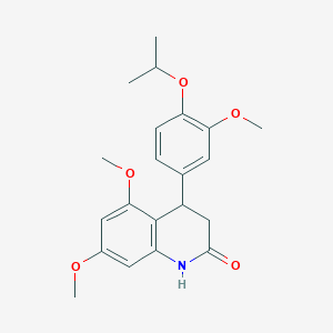 molecular formula C21H25NO5 B5596973 4-(4-isopropoxy-3-methoxyphenyl)-5,7-dimethoxy-3,4-dihydro-2(1H)-quinolinone 