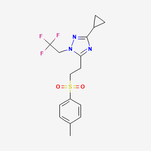 molecular formula C16H18F3N3O2S B5597159 3-cyclopropyl-5-{2-[(4-methylphenyl)sulfonyl]ethyl}-1-(2,2,2-trifluoroethyl)-1H-1,2,4-triazole 