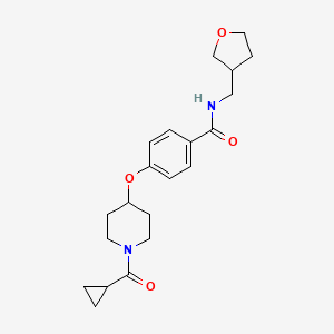 molecular formula C21H28N2O4 B5597440 4-{[1-(cyclopropylcarbonyl)piperidin-4-yl]oxy}-N-(tetrahydrofuran-3-ylmethyl)benzamide 