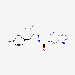 molecular formula C21H25N5O B5597586 (3S*,4R*)-N,N-dimethyl-4-(4-methylphenyl)-1-[(7-methylpyrazolo[1,5-a]pyrimidin-6-yl)carbonyl]-3-pyrrolidinamine 