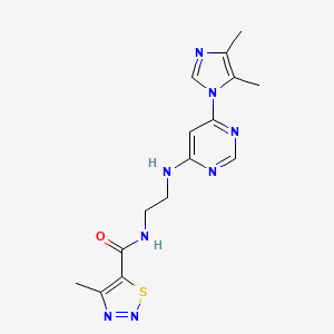 molecular formula C15H18N8OS B5597652 N-(2-{[6-(4,5-dimethyl-1H-imidazol-1-yl)-4-pyrimidinyl]amino}ethyl)-4-methyl-1,2,3-thiadiazole-5-carboxamide 