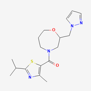 molecular formula C17H24N4O2S B5597668 4-[(2-isopropyl-4-methyl-1,3-thiazol-5-yl)carbonyl]-2-(1H-pyrazol-1-ylmethyl)-1,4-oxazepane 
