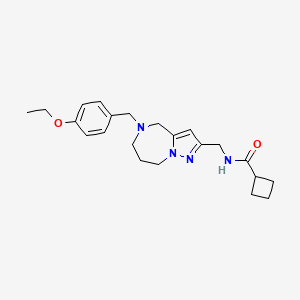 molecular formula C22H30N4O2 B5597797 N-{[5-(4-ethoxybenzyl)-5,6,7,8-tetrahydro-4H-pyrazolo[1,5-a][1,4]diazepin-2-yl]methyl}cyclobutanecarboxamide 