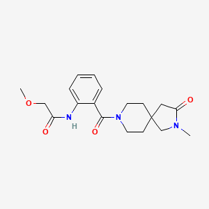 molecular formula C19H25N3O4 B5597804 2-methoxy-N-{2-[(2-methyl-3-oxo-2,8-diazaspiro[4.5]dec-8-yl)carbonyl]phenyl}acetamide 