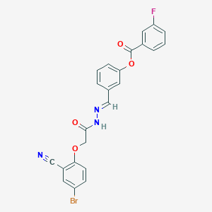 molecular formula C23H15BrFN3O4 B5597899 3-{2-[(4-bromo-2-cyanophenoxy)acetyl]carbonohydrazonoyl}phenyl 3-fluorobenzoate 