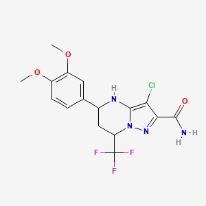 molecular formula C16H16ClF3N4O3 B5597934 3-chloro-5-(3,4-dimethoxyphenyl)-7-(trifluoromethyl)-4,5,6,7-tetrahydropyrazolo[1,5-a]pyrimidine-2-carboxamide 