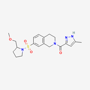 molecular formula C20H26N4O4S B5598170 7-{[2-(methoxymethyl)pyrrolidin-1-yl]sulfonyl}-2-[(3-methyl-1H-pyrazol-5-yl)carbonyl]-1,2,3,4-tetrahydroisoquinoline 