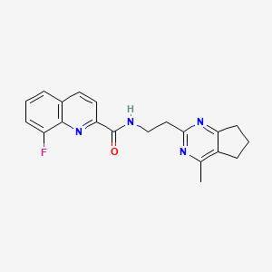molecular formula C20H19FN4O B5598253 8-fluoro-N-[2-(4-methyl-6,7-dihydro-5H-cyclopenta[d]pyrimidin-2-yl)ethyl]-2-quinolinecarboxamide 