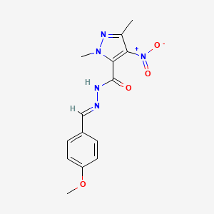 molecular formula C14H15N5O4 B5598347 N'-(4-methoxybenzylidene)-1,3-dimethyl-4-nitro-1H-pyrazole-5-carbohydrazide 