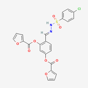 molecular formula C23H15ClN2O8S B5598383 4-{2-[(4-chlorophenyl)sulfonyl]carbonohydrazonoyl}-1,3-phenylene di(2-furoate) 