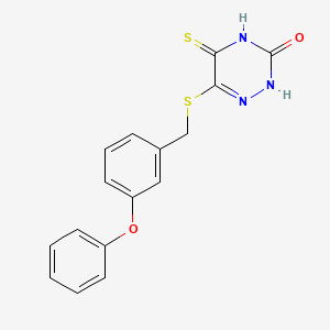 molecular formula C16H13N3O2S2 B5598494 6-[(3-phenoxybenzyl)thio]-5-thioxo-4,5-dihydro-1,2,4-triazin-3(2H)-one 