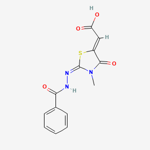 molecular formula C13H11N3O4S B5598618 [2-(benzoylhydrazono)-3-methyl-4-oxo-1,3-thiazolidin-5-ylidene]acetic acid 