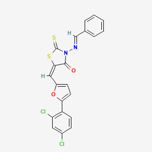 molecular formula C21H12Cl2N2O2S2 B5598628 3-(benzylideneamino)-5-{[5-(2,4-dichlorophenyl)-2-furyl]methylene}-2-thioxo-1,3-thiazolidin-4-one 