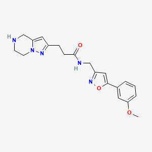 molecular formula C20H23N5O3 B5598640 N-{[5-(3-methoxyphenyl)-3-isoxazolyl]methyl}-3-(4,5,6,7-tetrahydropyrazolo[1,5-a]pyrazin-2-yl)propanamide hydrochloride 