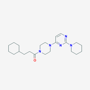 molecular formula C22H35N5O B5598756 4-[4-(3-cyclohexylpropanoyl)-1-piperazinyl]-2-(1-piperidinyl)pyrimidine 