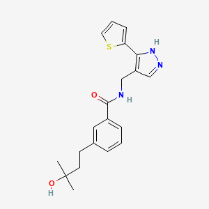 molecular formula C20H23N3O2S B5598799 3-(3-hydroxy-3-methylbutyl)-N-{[3-(2-thienyl)-1H-pyrazol-4-yl]methyl}benzamide 