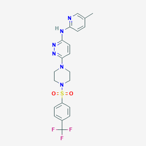 molecular formula C21H21F3N6O2S B5598828 N-(5-methyl-2-pyridinyl)-6-(4-{[4-(trifluoromethyl)phenyl]sulfonyl}-1-piperazinyl)-3-pyridazinamine 