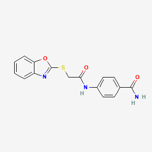 molecular formula C16H13N3O3S B5598944 4-{[(1,3-benzoxazol-2-ylthio)acetyl]amino}benzamide 