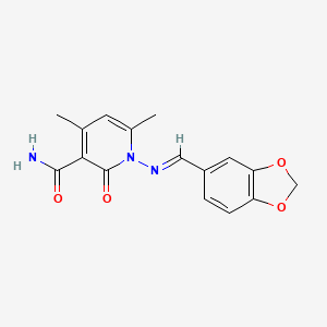 molecular formula C16H15N3O4 B5598976 1-[(1,3-benzodioxol-5-ylmethylene)amino]-4,6-dimethyl-2-oxo-1,2-dihydro-3-pyridinecarboxamide 