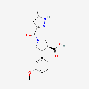 molecular formula C17H19N3O4 B5599268 (3S*,4R*)-4-(3-methoxyphenyl)-1-[(3-methyl-1H-pyrazol-5-yl)carbonyl]pyrrolidine-3-carboxylic acid 