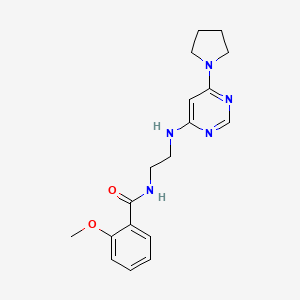 molecular formula C18H23N5O2 B5599363 2-methoxy-N-(2-{[6-(1-pyrrolidinyl)-4-pyrimidinyl]amino}ethyl)benzamide 