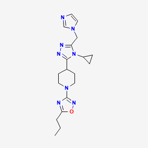 molecular formula C19H26N8O B5599460 4-[4-cyclopropyl-5-(1H-imidazol-1-ylmethyl)-4H-1,2,4-triazol-3-yl]-1-(5-propyl-1,2,4-oxadiazol-3-yl)piperidine 