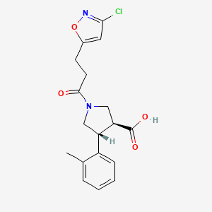 molecular formula C18H19ClN2O4 B5599506 (3S*,4R*)-1-[3-(3-chloroisoxazol-5-yl)propanoyl]-4-(2-methylphenyl)pyrrolidine-3-carboxylic acid 