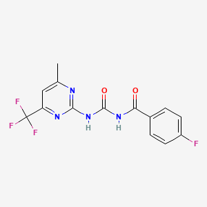 molecular formula C14H10F4N4O2 B5599591 4-氟-N-({[4-甲基-6-(三氟甲基)嘧啶-2-基]氨基}羰基)苯甲酰胺 