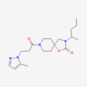 molecular formula C19H30N4O3 B5599663 3-(1-甲基丁基)-8-[3-(5-甲基-1H-吡唑-1-基)丙酰]-1-氧杂-3,8-二氮杂螺[4.5]癸烷-2-酮 