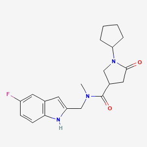 molecular formula C20H24FN3O2 B5599675 1-cyclopentyl-N-[(5-fluoro-1H-indol-2-yl)methyl]-N-methyl-5-oxo-3-pyrrolidinecarboxamide 