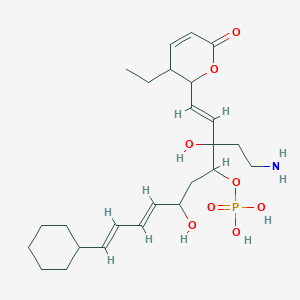 molecular formula C25H40NO8P B055998 2H-Pyran-2-one, 6-(3-(2-aminoethyl)-10-cyclohexyl-3,6-dihydroxy-4-(phosphonooxy)-1,7,9-decatrienyl)-5-ethyl-5,6-dihydro- CAS No. 122856-26-2