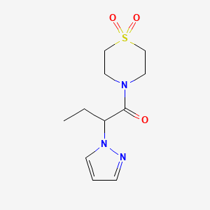 molecular formula C11H17N3O3S B5599845 4-[2-(1H-pyrazol-1-yl)butanoyl]thiomorpholine 1,1-dioxide 