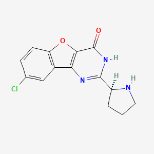 molecular formula C₁₄H₁₃Cl₂N₃O₂ B560038 Benzofuro(3,2-d)pyrimidin-4(3H)-one, 8-chloro-2-((2S)-2-pyrrolidinyl)-, monohydrochloride CAS No. 1169562-71-3