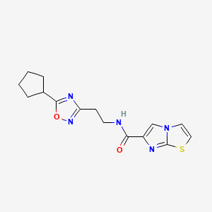 molecular formula C15H17N5O2S B5600774 N-[2-(5-cyclopentyl-1,2,4-oxadiazol-3-yl)ethyl]imidazo[2,1-b][1,3]thiazole-6-carboxamide 