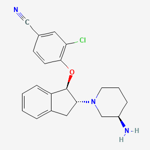 molecular formula C21H22ClN3O B560094 4-(((1R,2R)-2-((R)-3-aminopiperidin-1-yl)-2,3-dihydro-1H-inden-1-yl)oxy)-3-chlorobenzonitrile CAS No. 1333210-07-3
