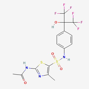 molecular formula C15H13F6N3O4S2 B560095 N-[5-[[4-(1,1,1,3,3,3-hexafluoro-2-hydroxypropan-2-yl)phenyl]sulfamoyl]-4-methyl-1,3-thiazol-2-yl]acetamide CAS No. 1335106-03-0